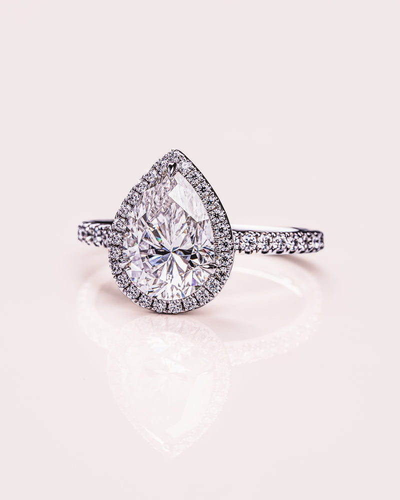 1.93-3.93 CT Pear  CVD Diamond Halo Pave Setting Engagement Ring