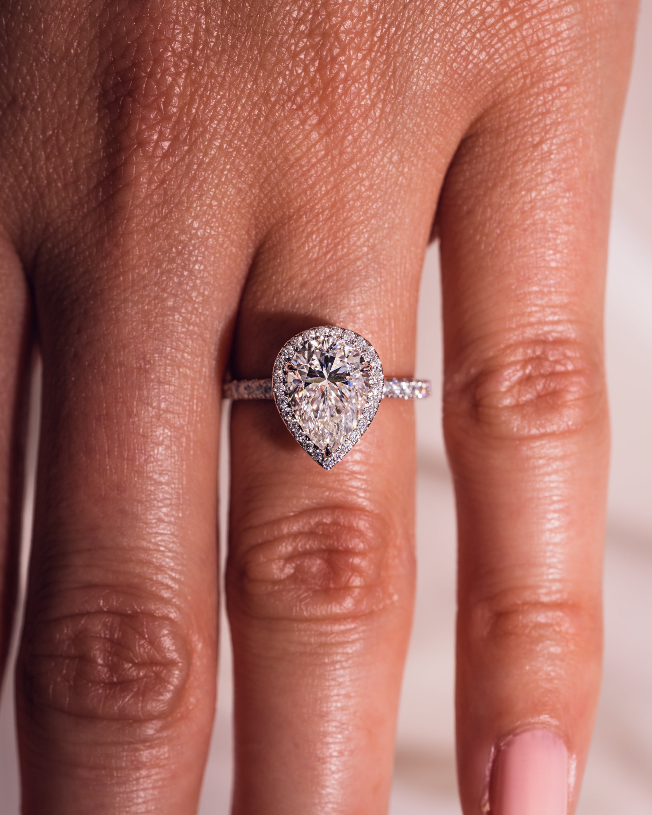 1.93-3.93 CT Pear  CVD Diamond Halo Pave Setting Engagement Ring