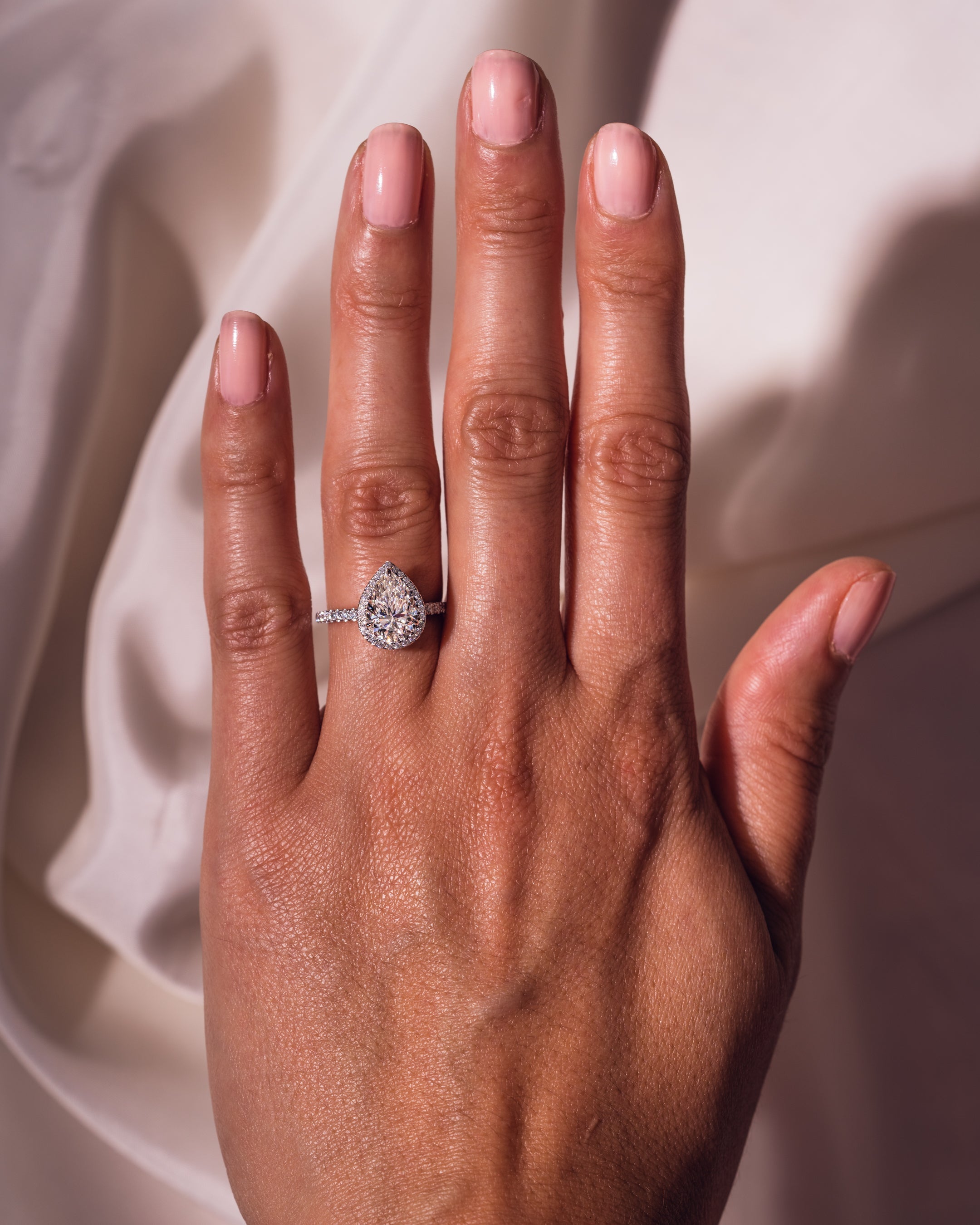 1.93-3.93 CT Pear  CVD Diamond Halo Pave Setting Engagement Ring