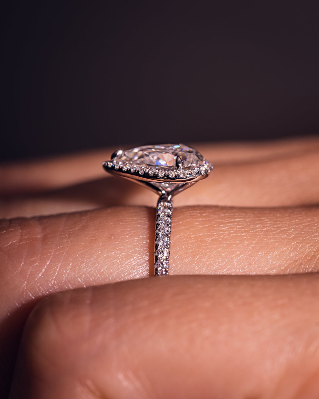 1.93-3.93 CT Pear  CVD Diamond Halo Pave Setting Engagement Ring