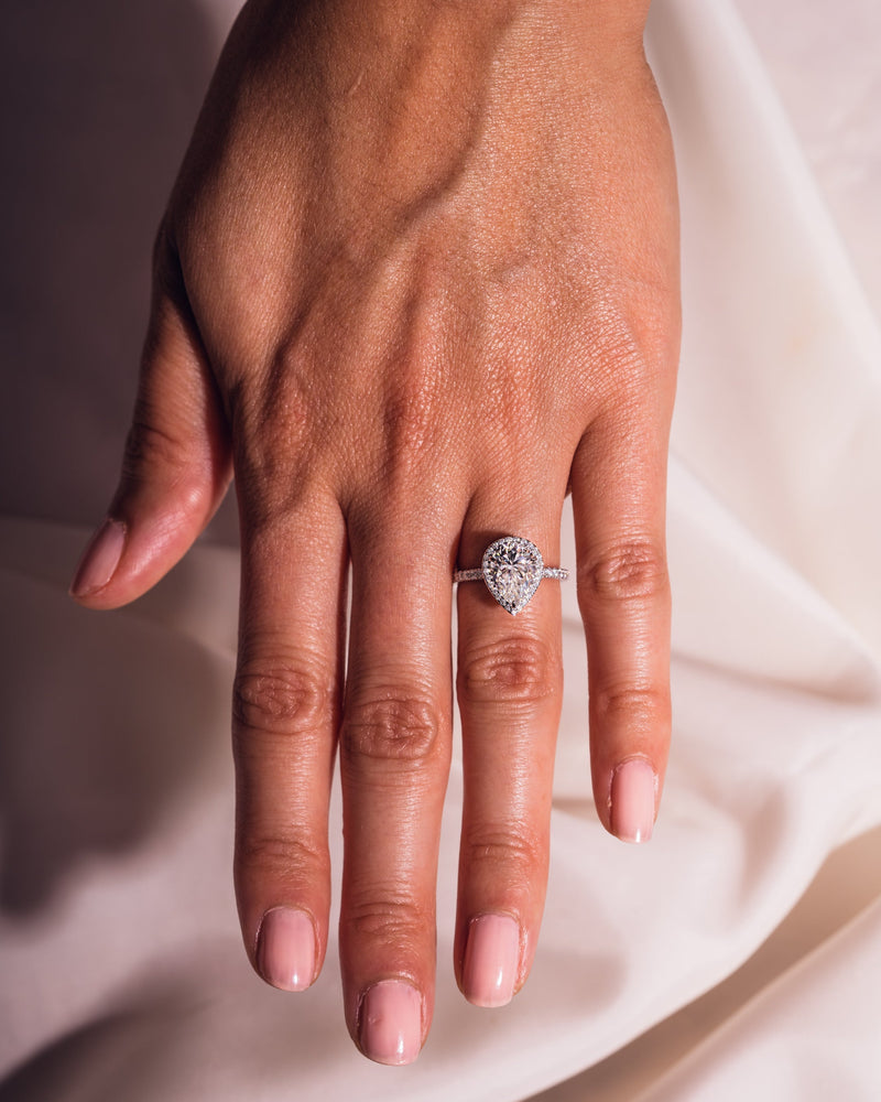 1.93-3.93 CT Pear  CVD Diamond Halo Pave Setting Engagement Ring
