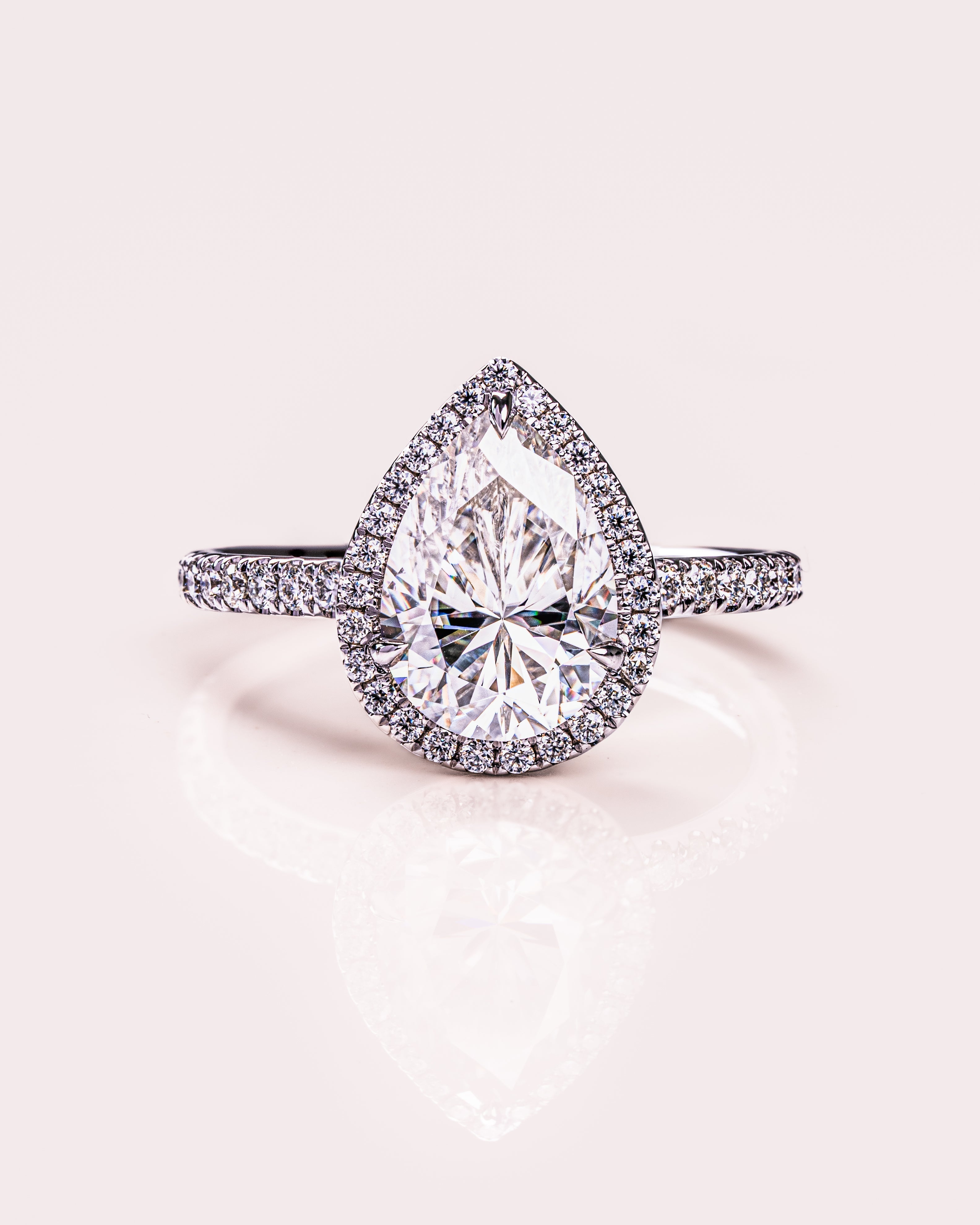 1.93-3.93 CT Pear  CVD Diamond Halo Pave Setting Engagement Ring