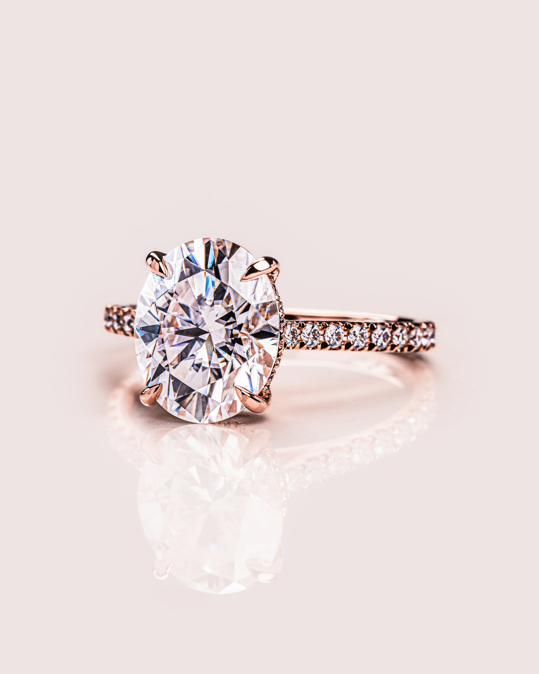 1.72-3.72 CT Oval  CVD Diamond Hidden Halo Pave Setting Engagement Ring