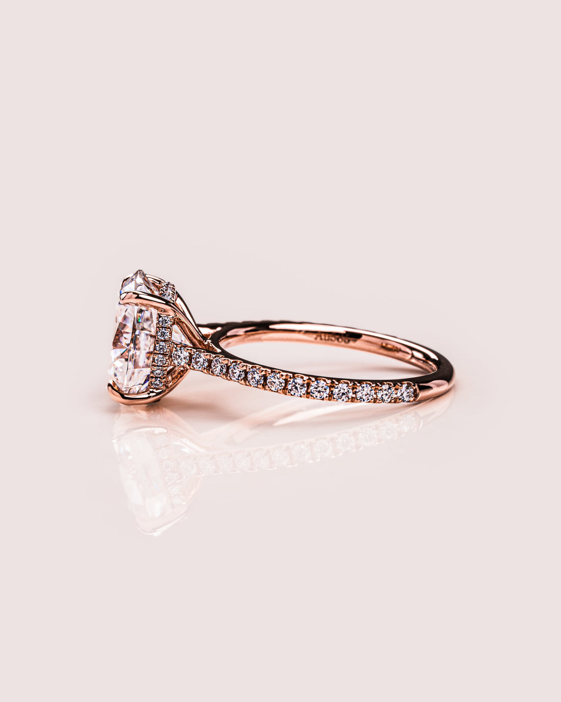 1.72-3.72 CT Oval  CVD Diamond Hidden Halo Pave Setting Engagement Ring