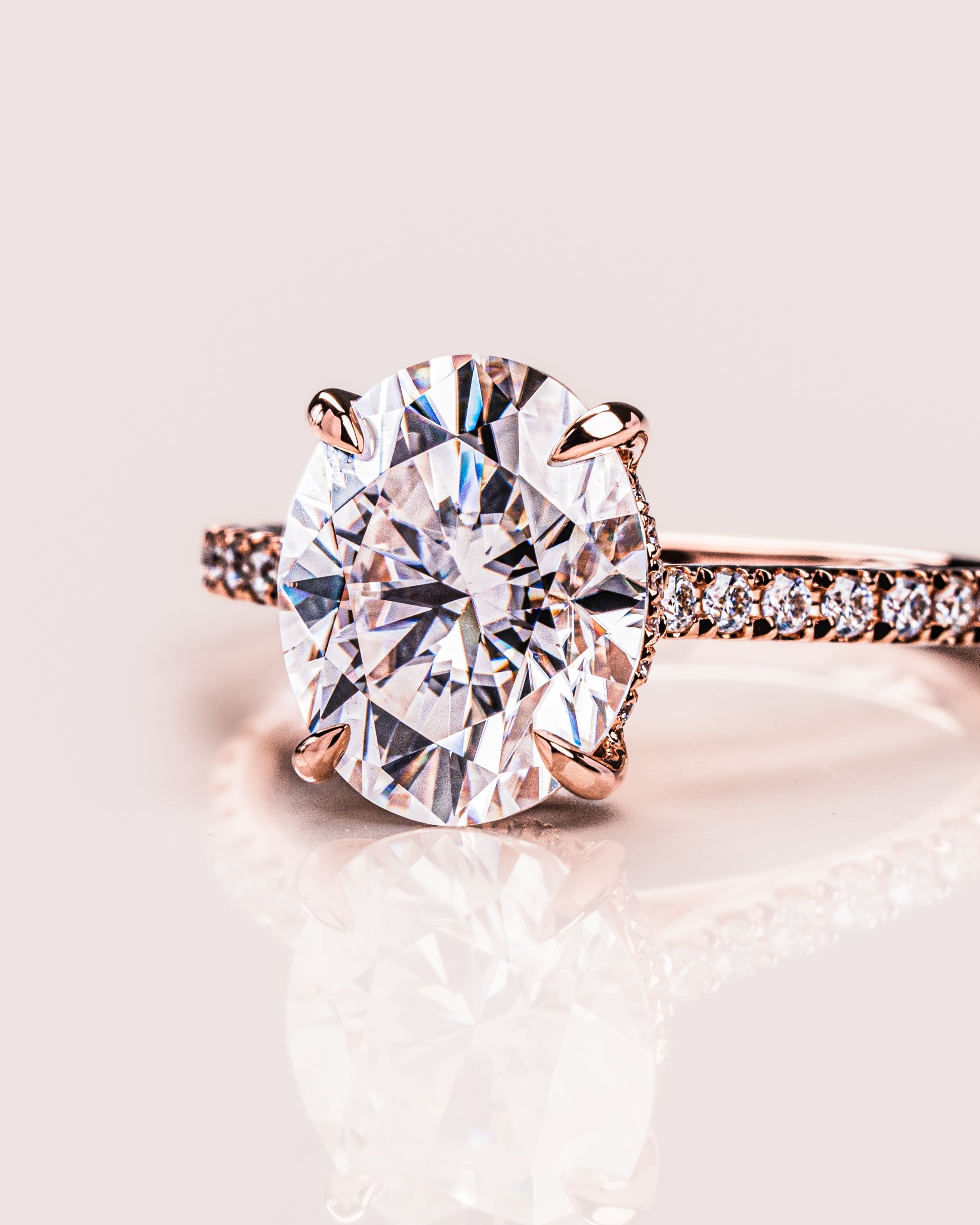 1.72-3.72 CT Oval  CVD Diamond Hidden Halo Pave Setting Engagement Ring