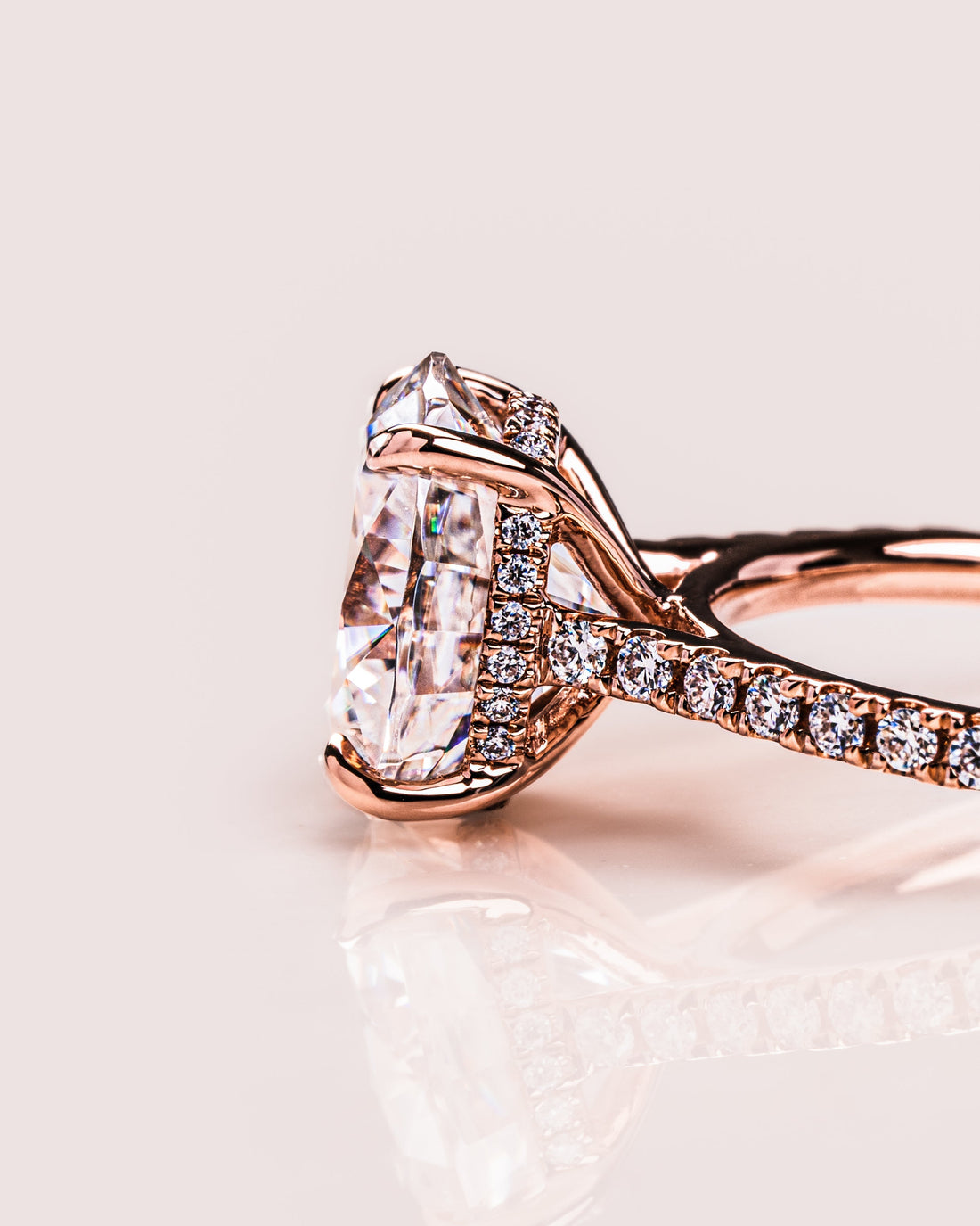 1.72-3.72 CT Oval  CVD Diamond Hidden Halo Pave Setting Engagement Ring