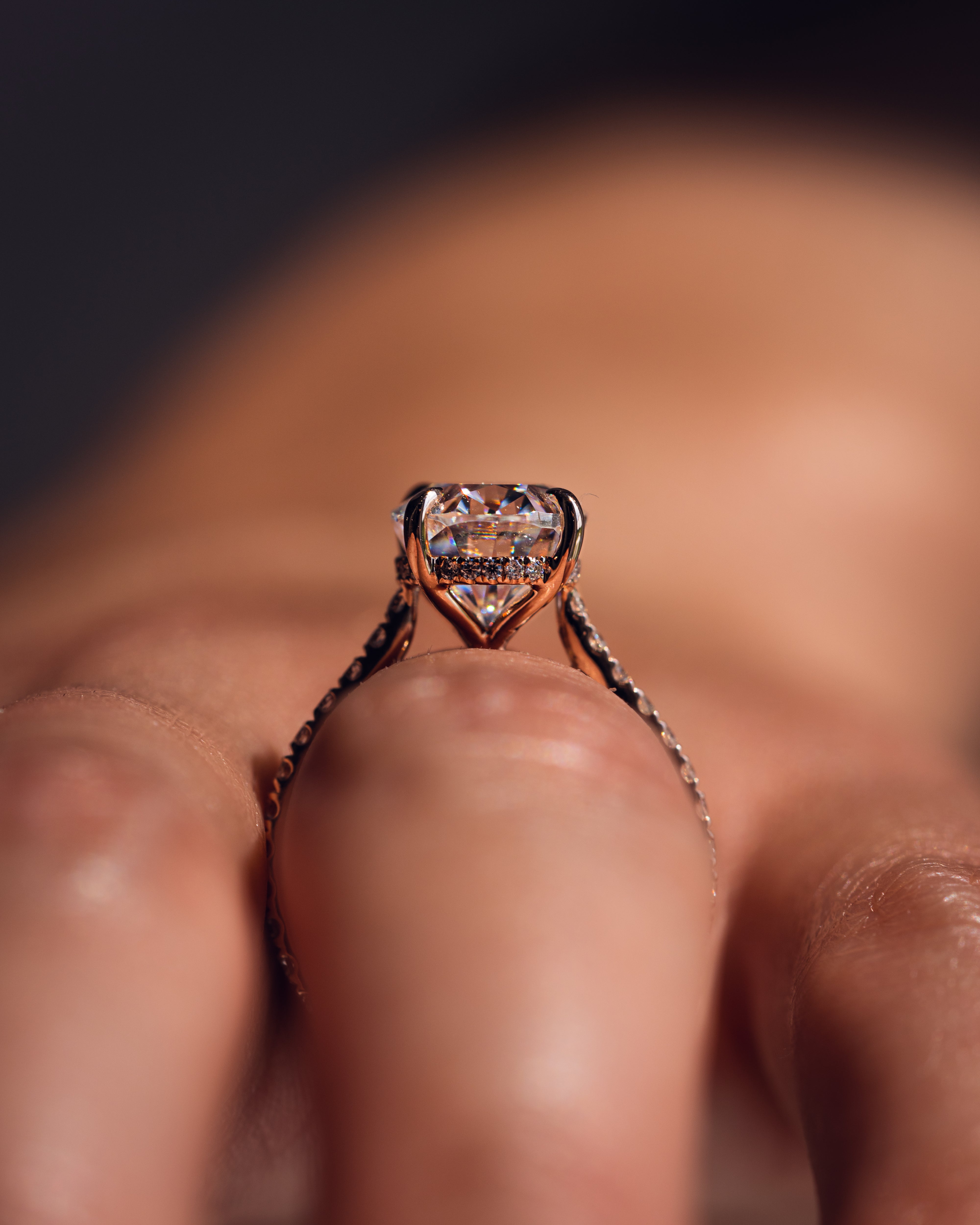 1.72-3.72 CT Oval  CVD Diamond Hidden Halo Pave Setting Engagement Ring