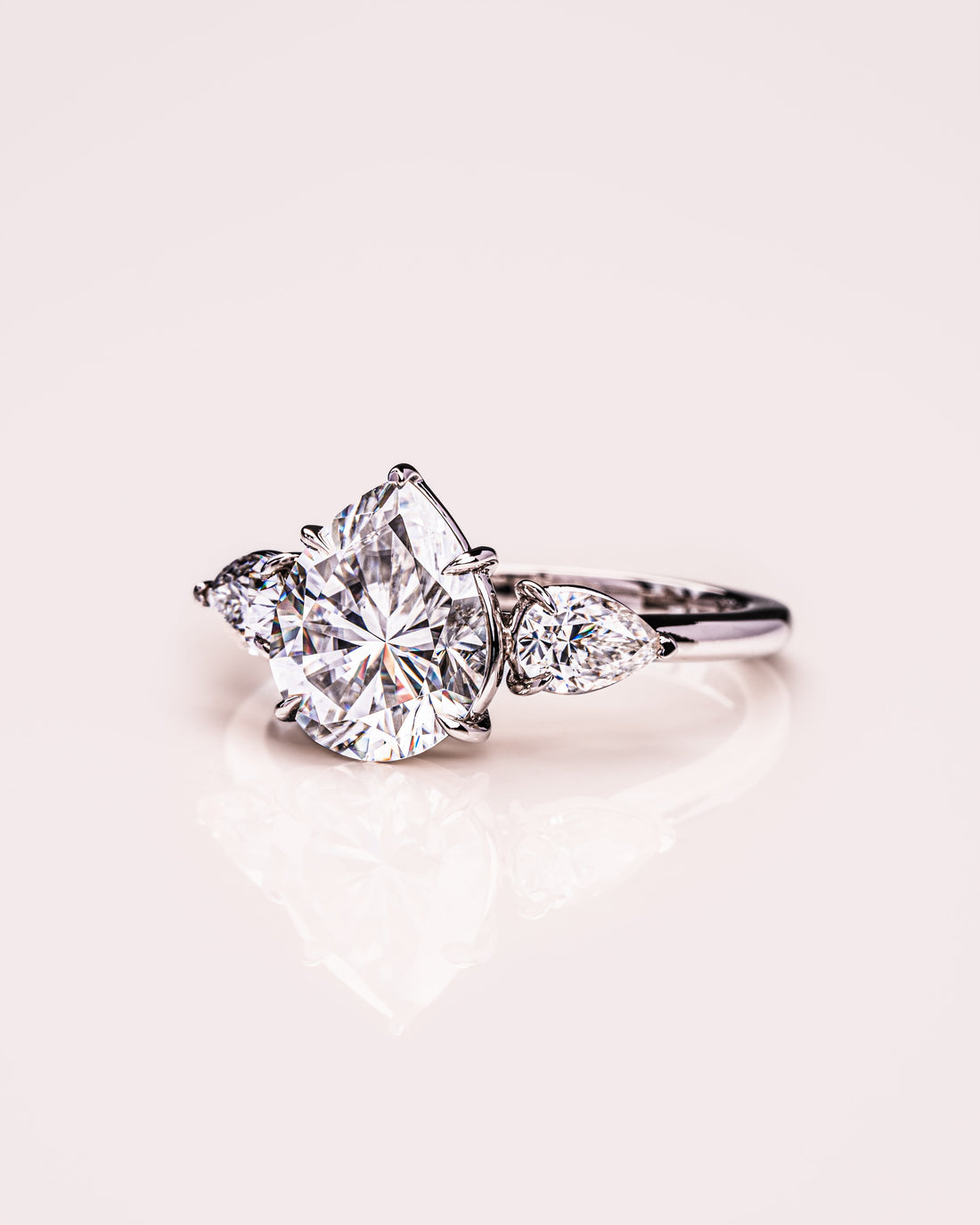 1.09 - 3.09 CT Pear F/VS2 CVD Diamond Three Stone Style Engagement Ring