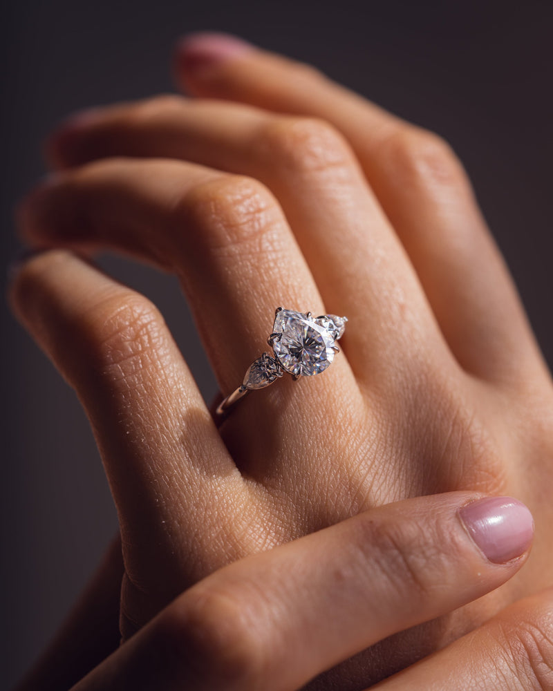 1.09 - 3.09 CT Pear F/VS2 CVD Diamond Three Stone Style Engagement Ring