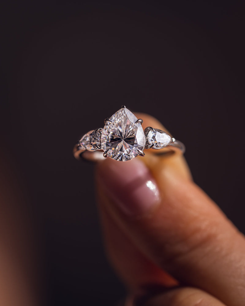 1.09 - 3.09 CT Pear F/VS2 CVD Diamond Three Stone Style Engagement Ring
