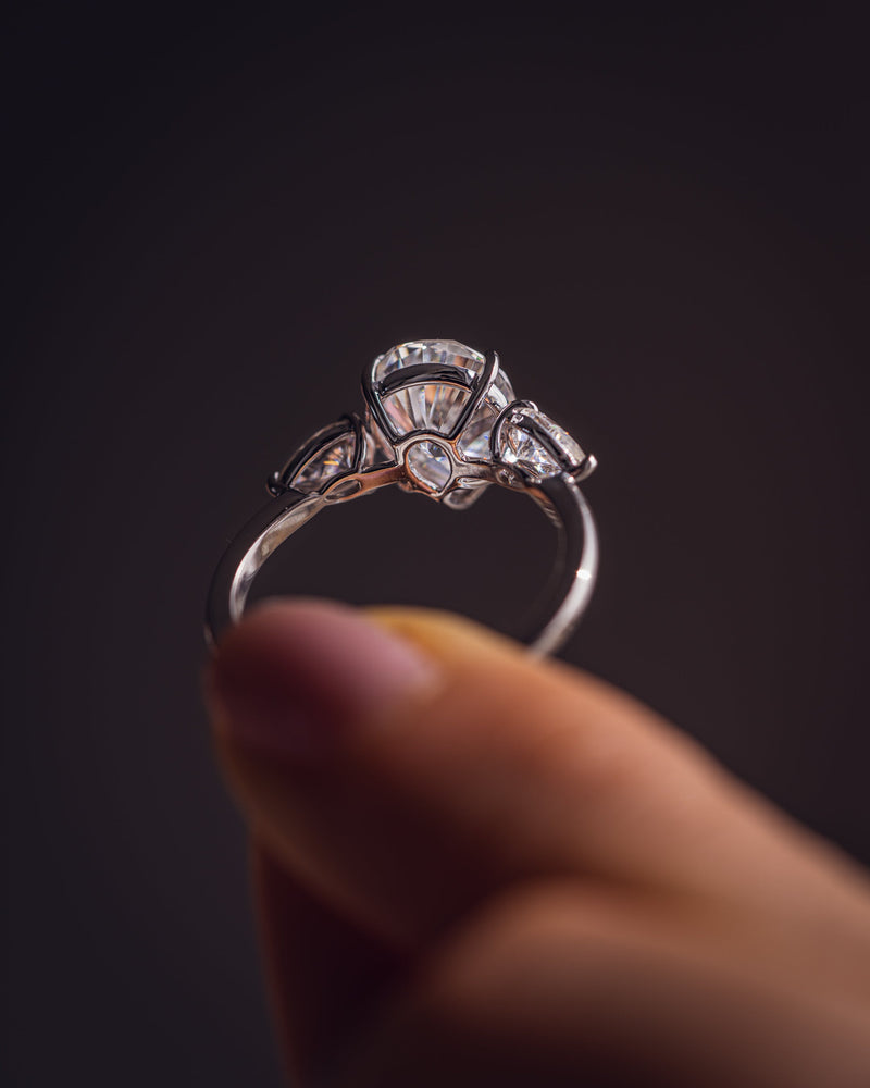 1.09 - 3.09 CT Pear F/VS2 CVD Diamond Three Stone Style Engagement Ring