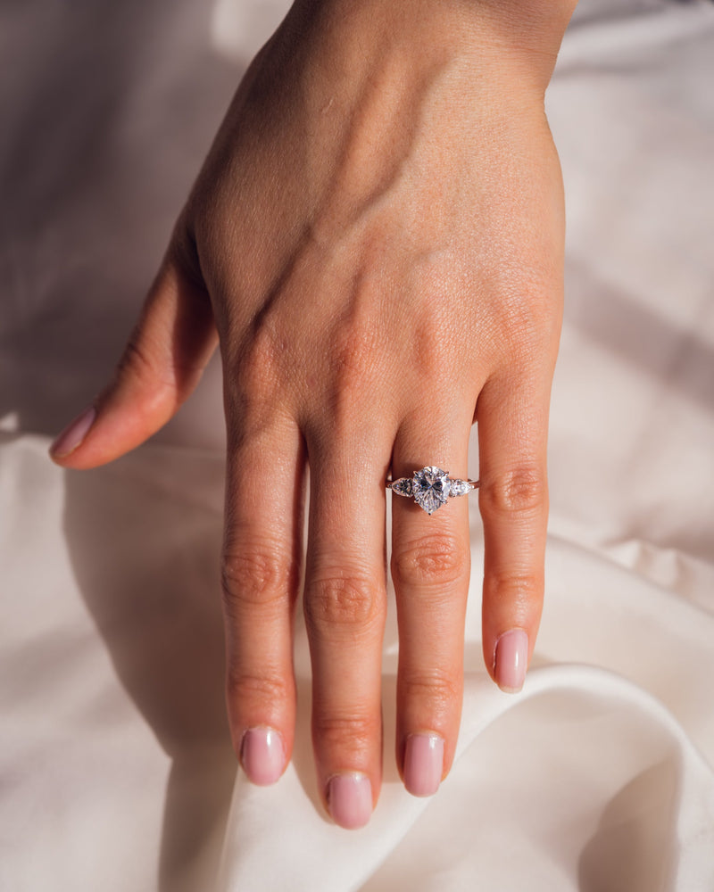 1.09 - 3.09 CT Pear F/VS2 CVD Diamond Three Stone Style Engagement Ring