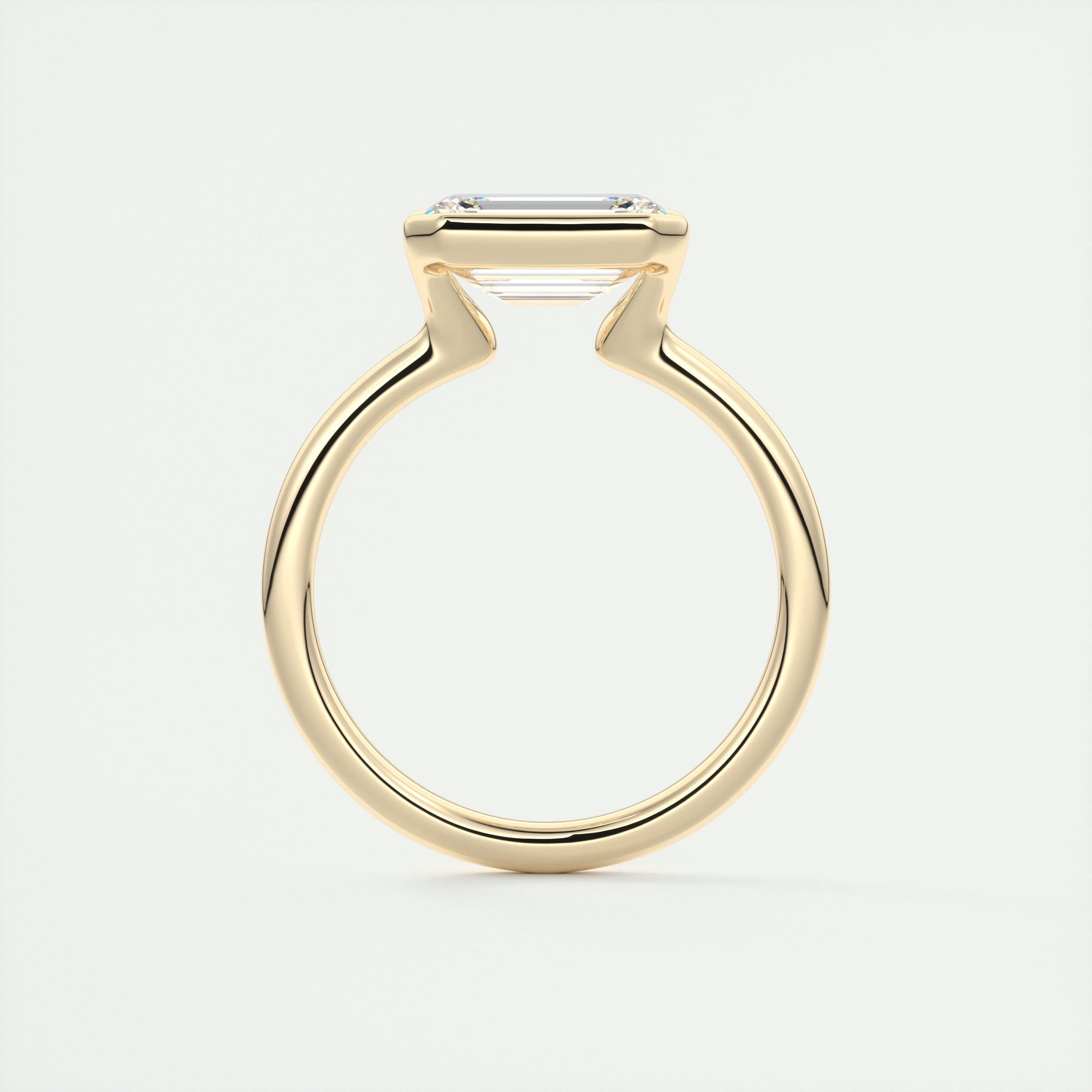 2CT East West Emerald Cut Moissanite Half Bezel Solitaire Engagement Ring