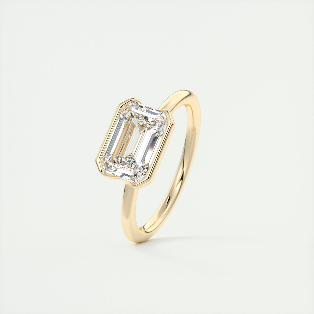 2CT East West Emerald Cut Moissanite Half Bezel Solitaire Engagement Ring