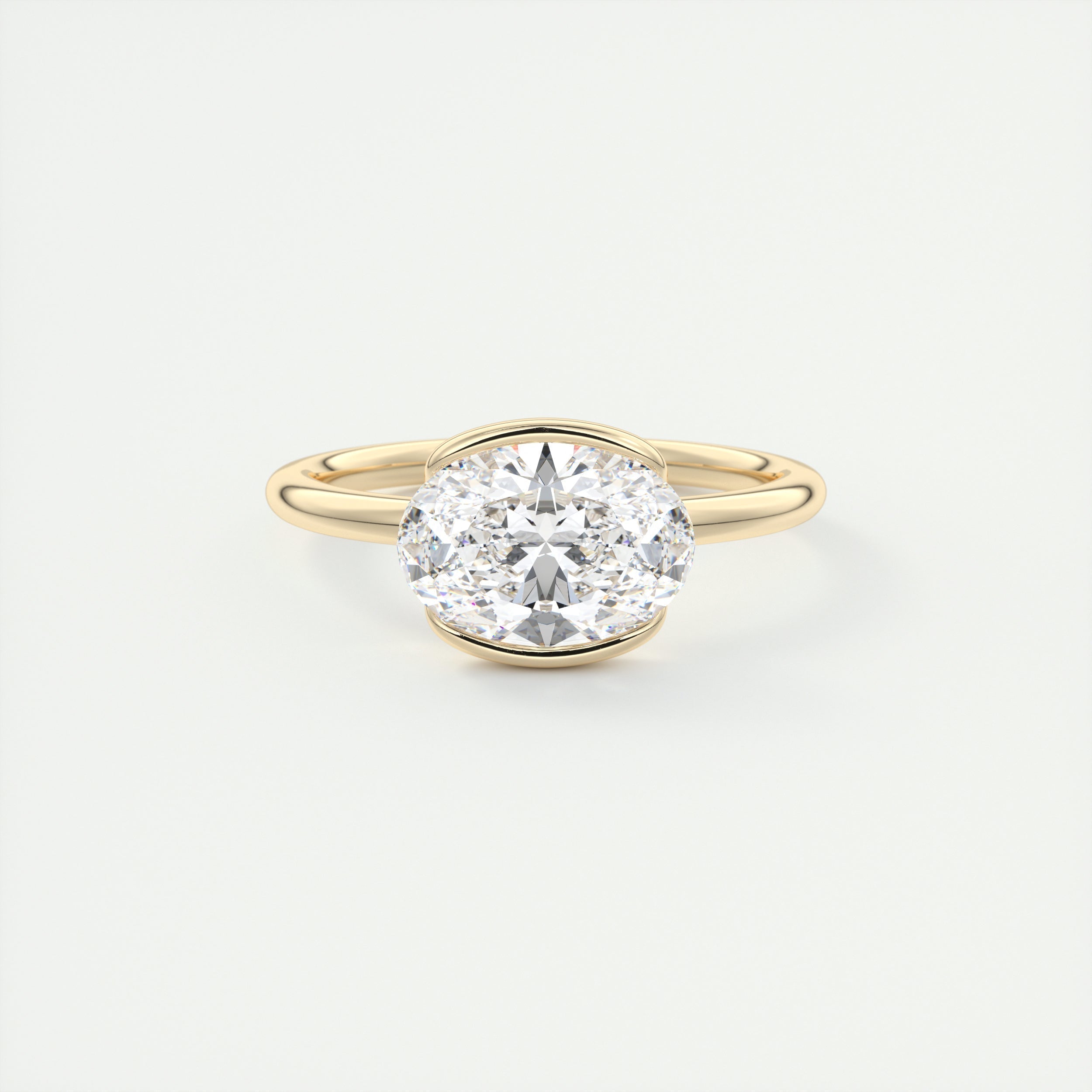 2CT East West Oval Cut Moissanite Half Bezel Solitaire Engagement Ring