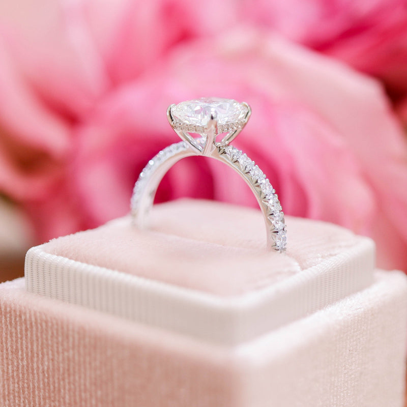 2.50CT Cushion Moissanite Solitaire Pave Setting Engagement Ring