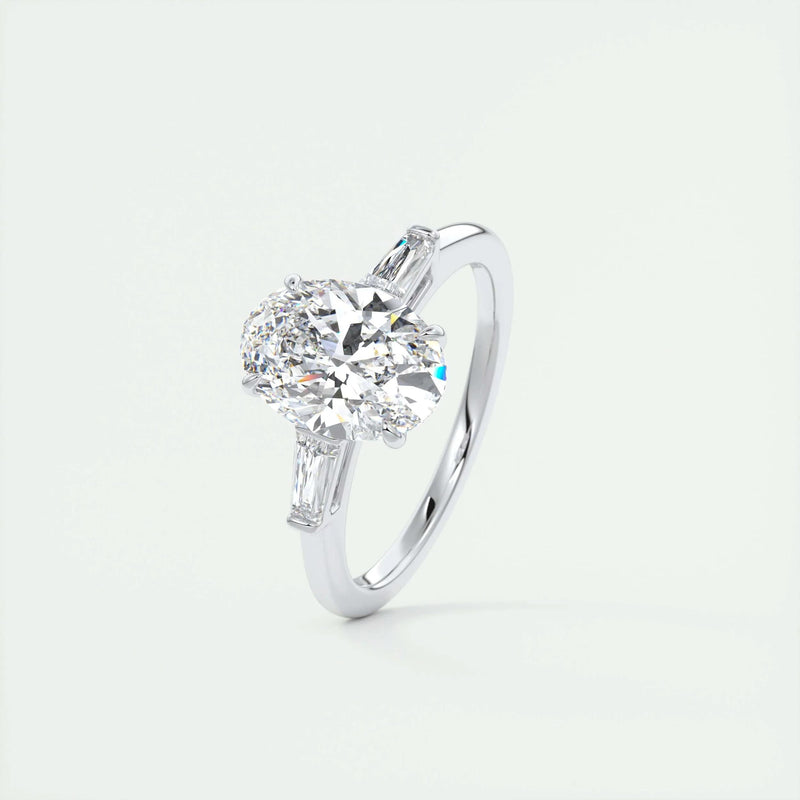 2.2 Ct Oval Baguette Three Stone Moissanite Diamond Engagement Ring