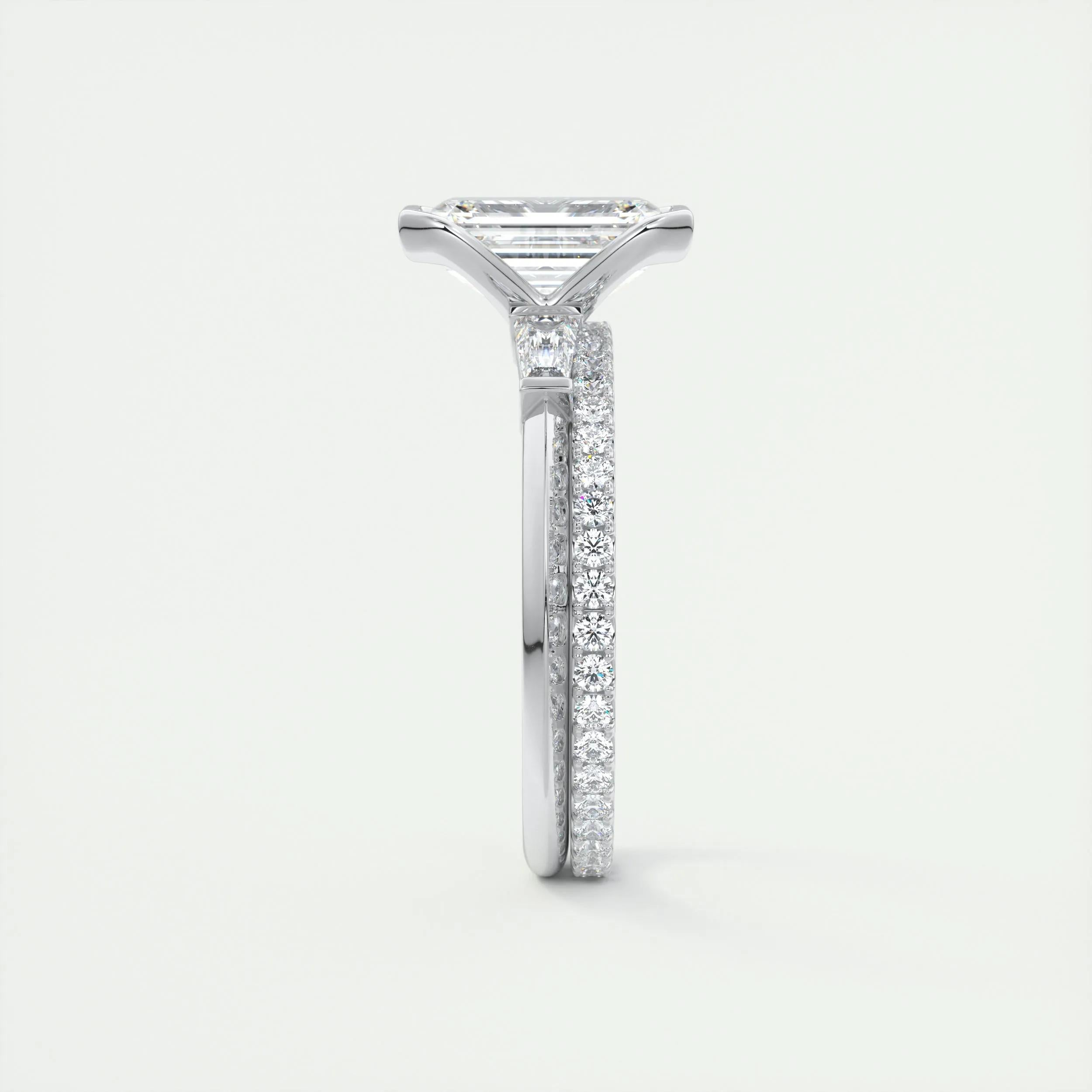 2.4 Ct Emerald Three Stone Half Bezel Solitaire Moissanite Engagement Ring