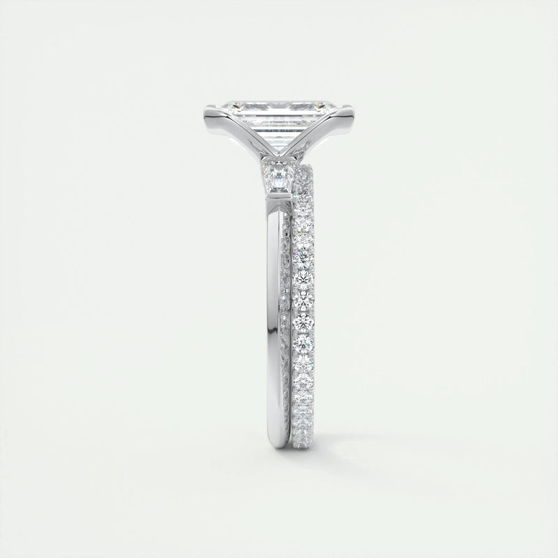 2.4 Ct Emerald Three Stone Half Bezel Solitaire Moissanite Engagement Ring