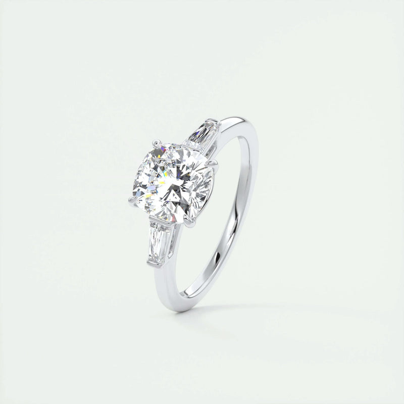 3.2 Ct Cushion Baguette Three Stone Moissanite Diamond Engagement Ring