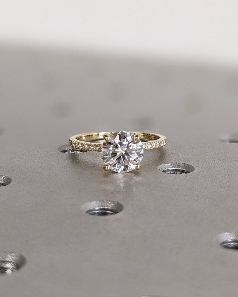 1.0 - 3.0 CT Round  CVD Diamond Pave Setting Engagement Ring