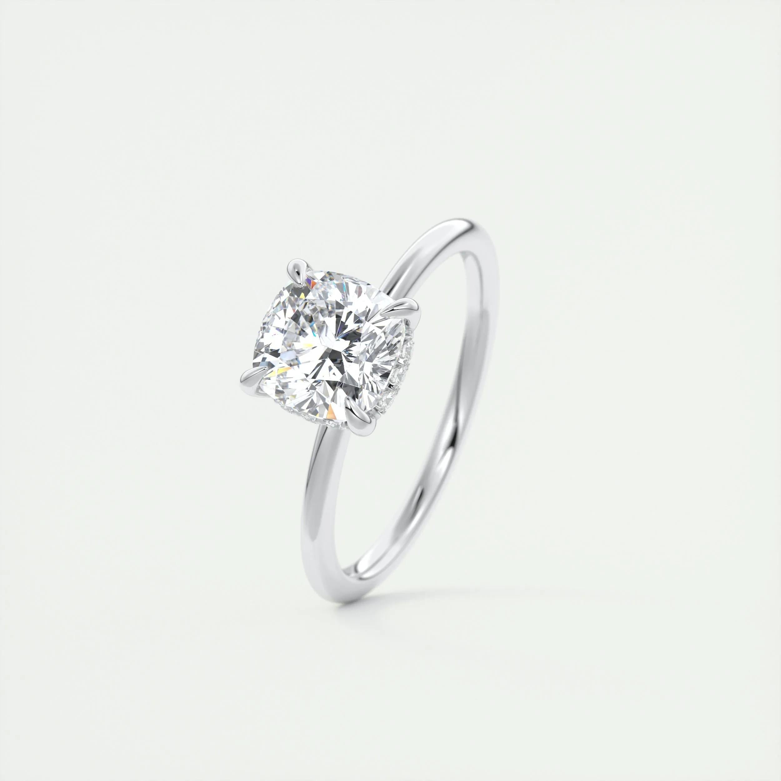 2.0 Ct Cushion Solitaire With Hidden Halo Moissanite Diamond Engagement Ring