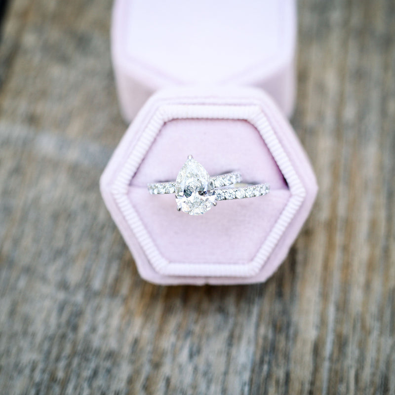 2.25CT Pear Moissanite Hidden Halo Pave Setting Engagement Ring