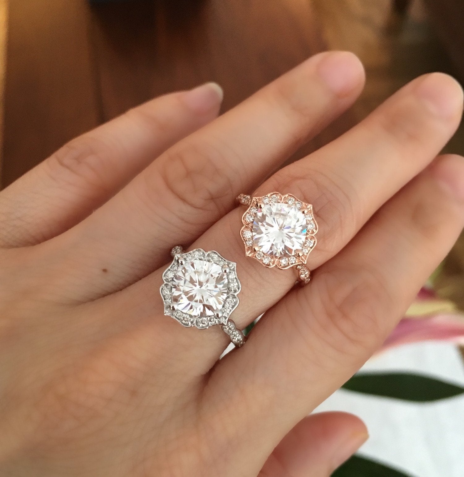 2.30CT Cushion Moissanite Vintage Halo Engagement Ring