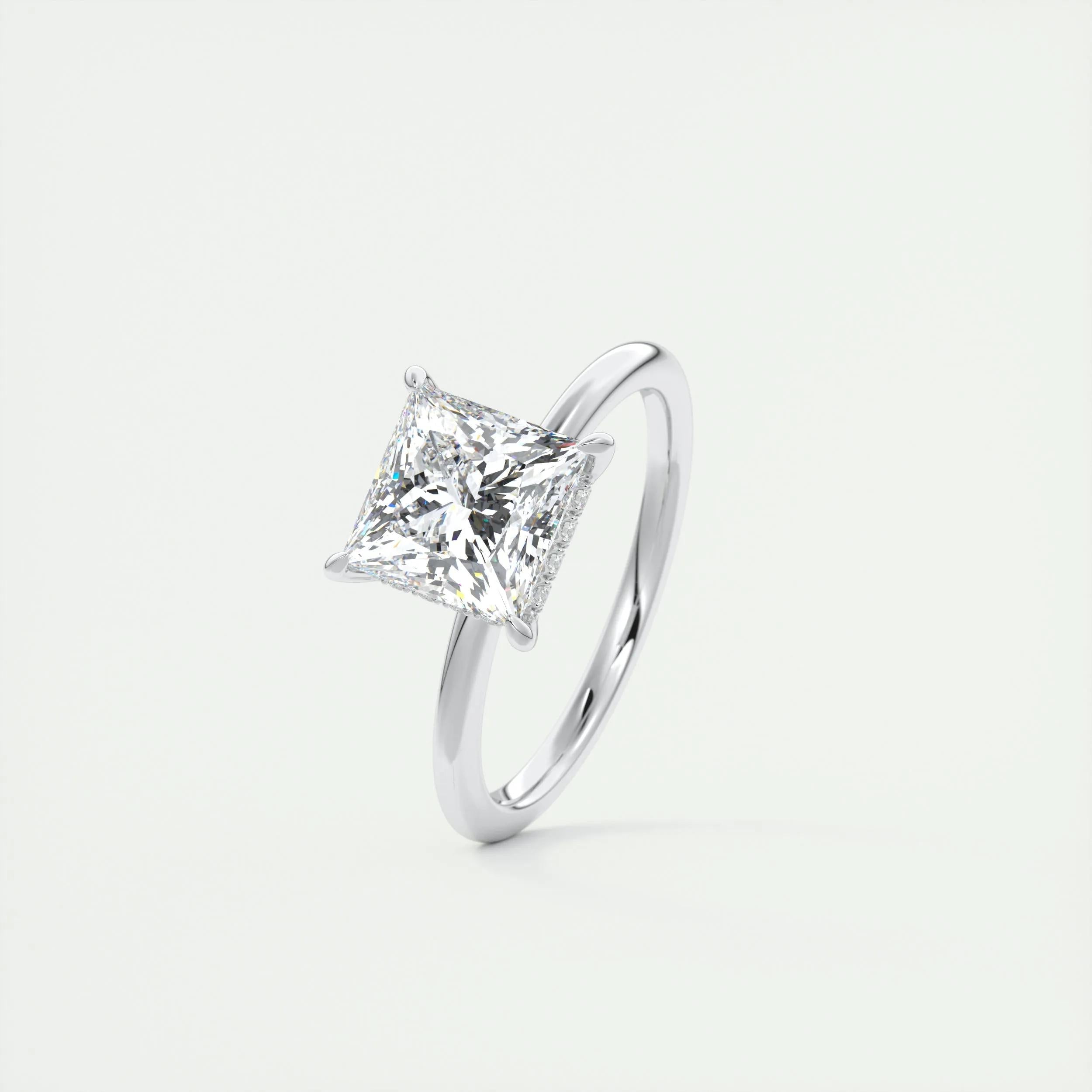 2.5 Ct Princess solitaire with Hidden Halo Moissanite Diamond Engagement Ring