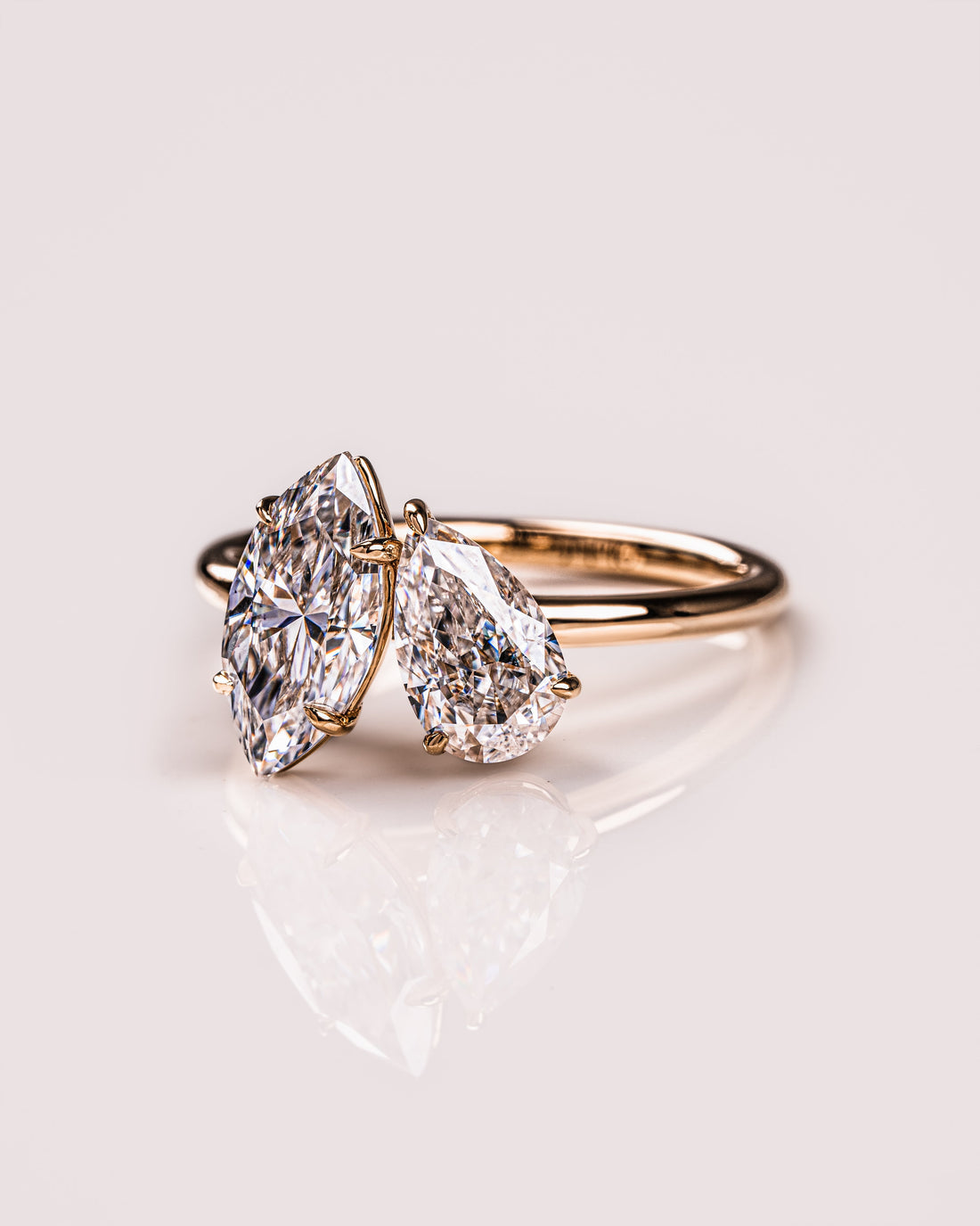 2.50 TCW Marquise & Pear E/VS2 CVD Diamond Two Stone Engagement Ring
