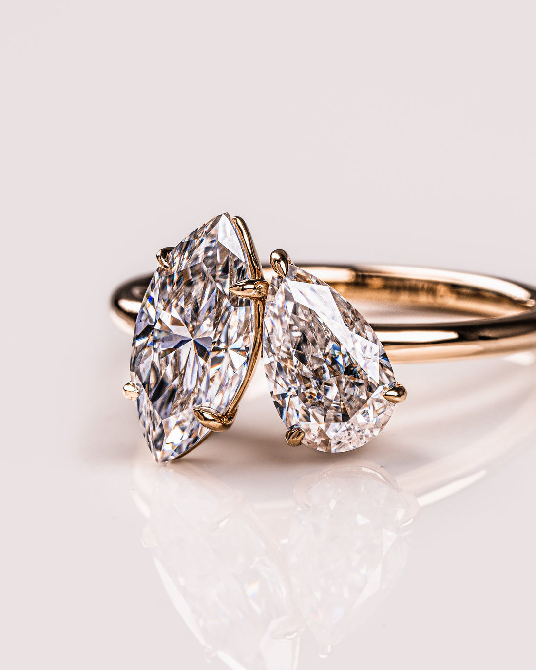 2.50 TCW Marquise & Pear E/VS2 CVD Diamond Two Stone Engagement Ring