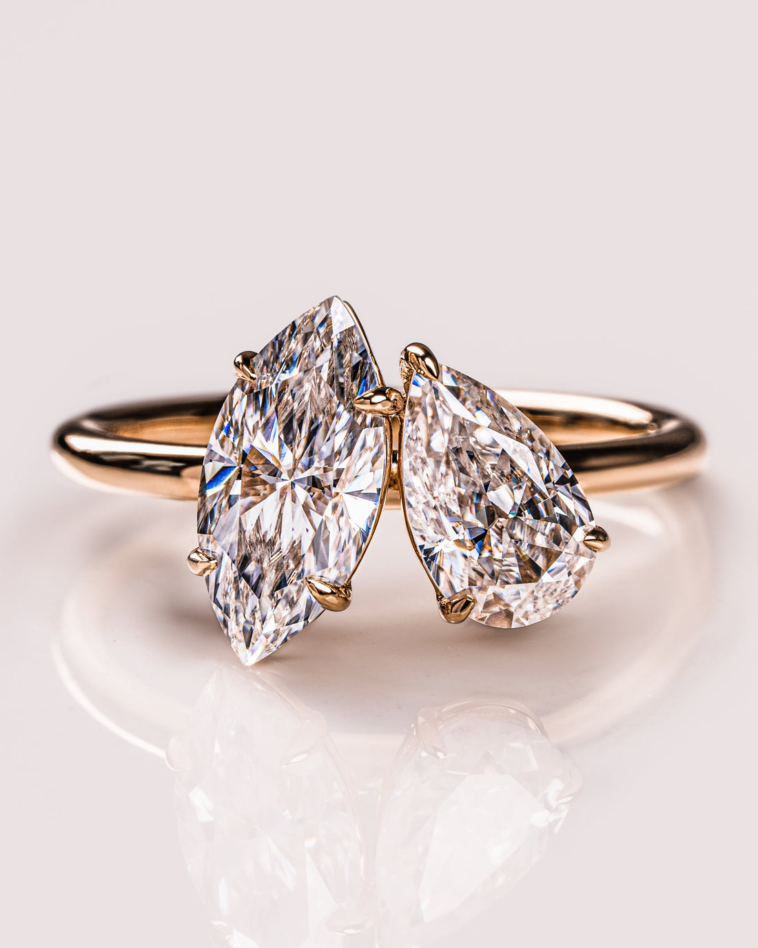 2.50 TCW Marquise & Pear E/VS2 CVD Diamond Two Stone Engagement Ring