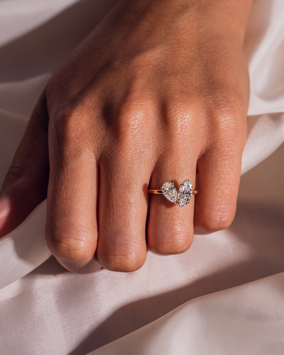 2.50 TCW Marquise & Pear E/VS2 CVD Diamond Two Stone Engagement Ring