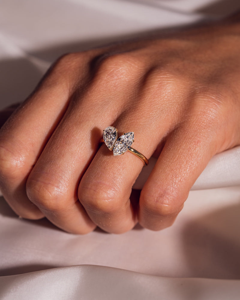 2.50 TCW Marquise & Pear E/VS2 CVD Diamond Two Stone Engagement Ring