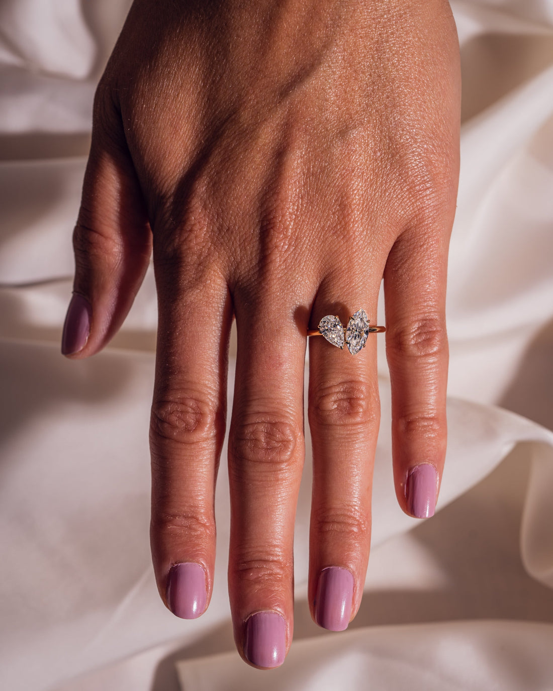 2.50 TCW Marquise & Pear E/VS2 CVD Diamond Two Stone Engagement Ring