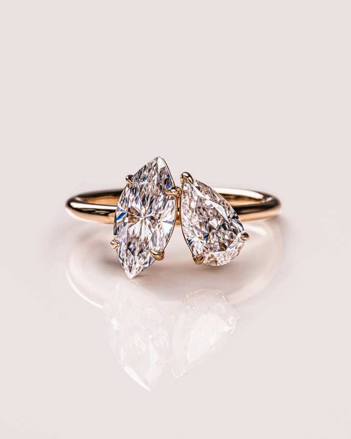 2.50 TCW Marquise & Pear E/VS2 CVD Diamond Two Stone Engagement Ring
