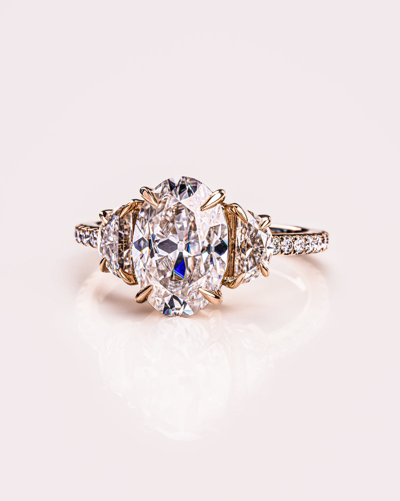 1.50 - 3.0 CT Oval  CVD Diamond Three Stone Style Engagement Ring
