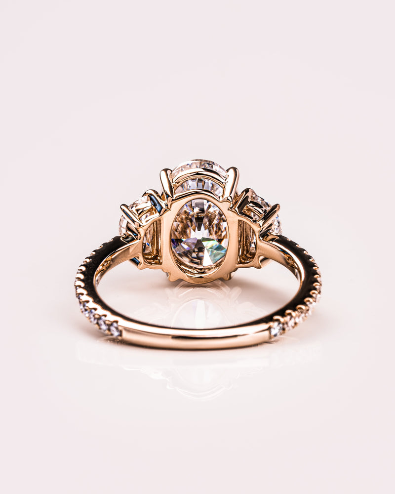 1.50 - 3.0 CT Oval  CVD Diamond Three Stone Style Engagement Ring