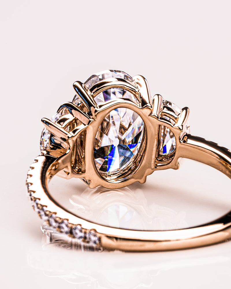 1.50 - 3.0 CT Oval  CVD Diamond Three Stone Style Engagement Ring