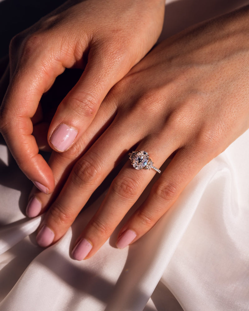 1.50 - 3.0 CT Oval  CVD Diamond Three Stone Style Engagement Ring