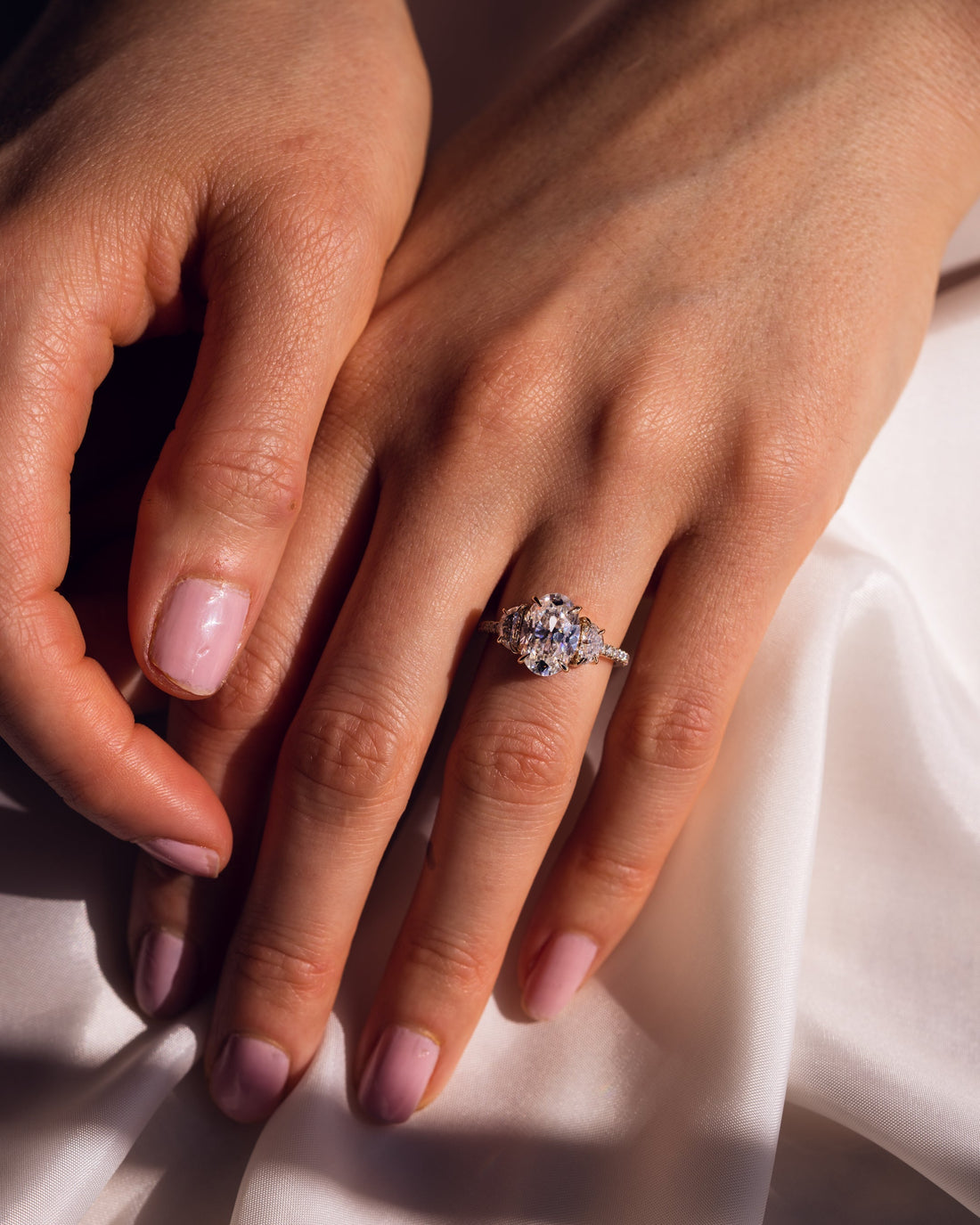 1.50 - 3.0 CT Oval  CVD Diamond Three Stone Style Engagement Ring