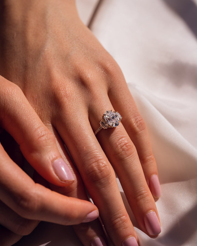 1.50 - 3.0 CT Oval  CVD Diamond Three Stone Style Engagement Ring