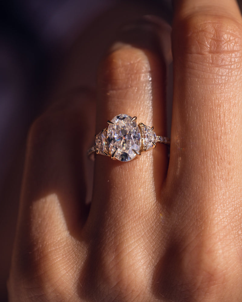 1.50 - 3.0 CT Oval  CVD Diamond Three Stone Style Engagement Ring