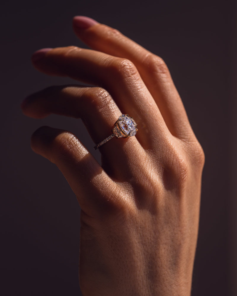 1.50 - 3.0 CT Oval  CVD Diamond Three Stone Style Engagement Ring