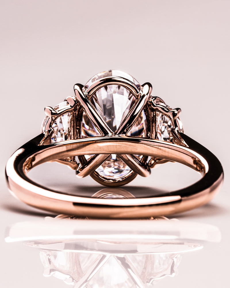 1.0 - 3.0 CT Oval CVD Diamond Three Stones Engagement Ring