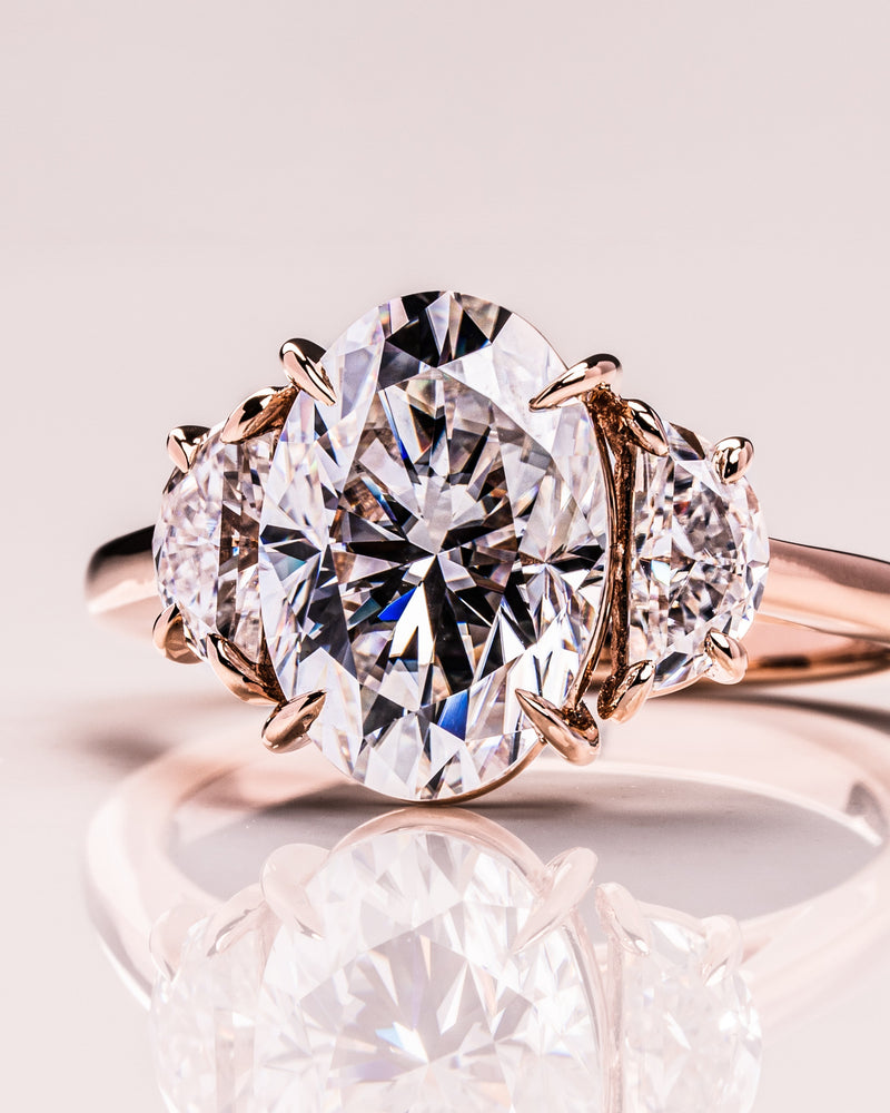 1.0 - 3.0 CT Oval CVD Diamond Three Stones Engagement Ring