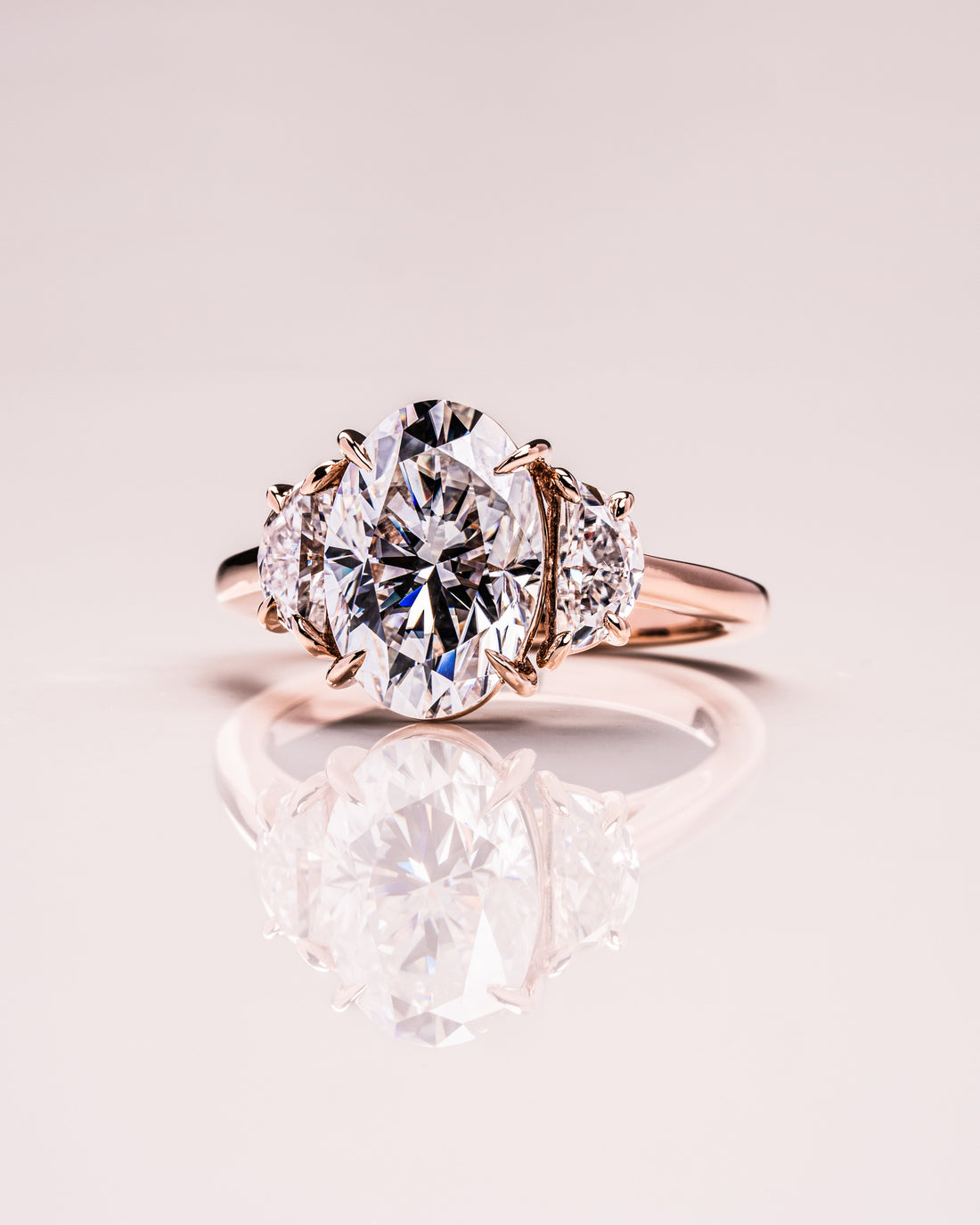 1.0 - 3.0 CT Oval CVD Diamond Three Stones Engagement Ring