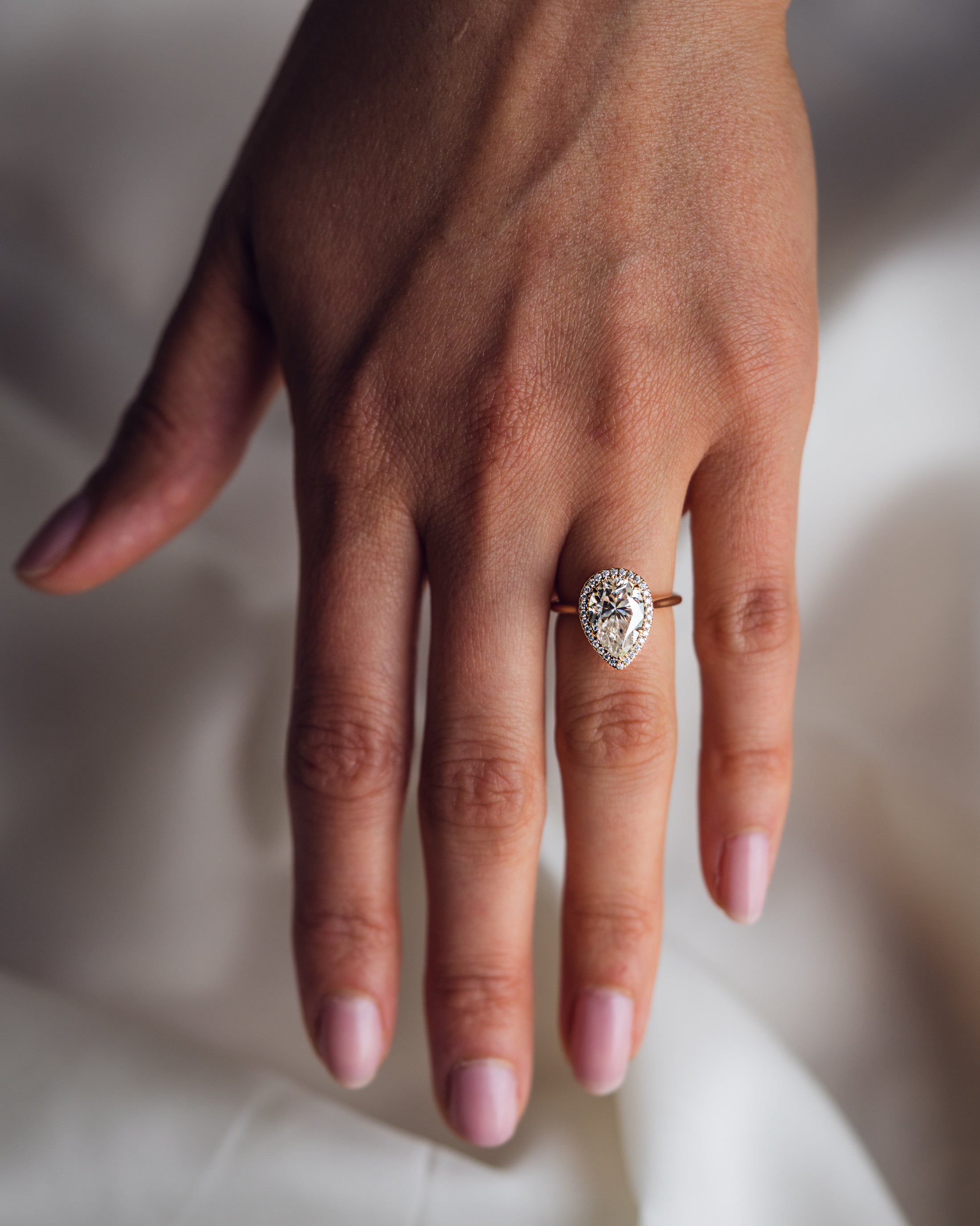 2.0-3.50 CT Pear CVD Diamond Halo Engagement Ring