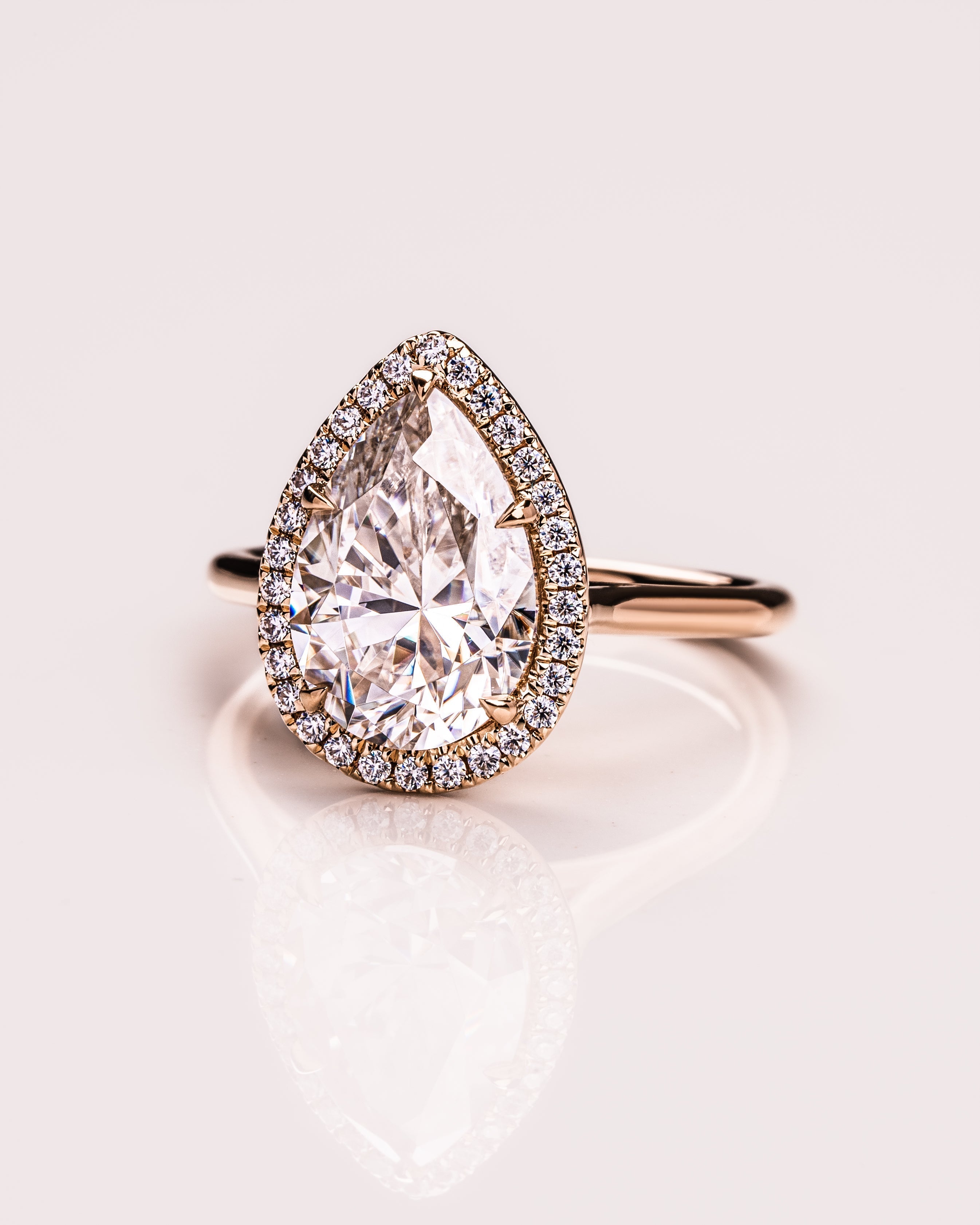 2.0-3.50 CT Pear CVD Diamond Halo Engagement Ring