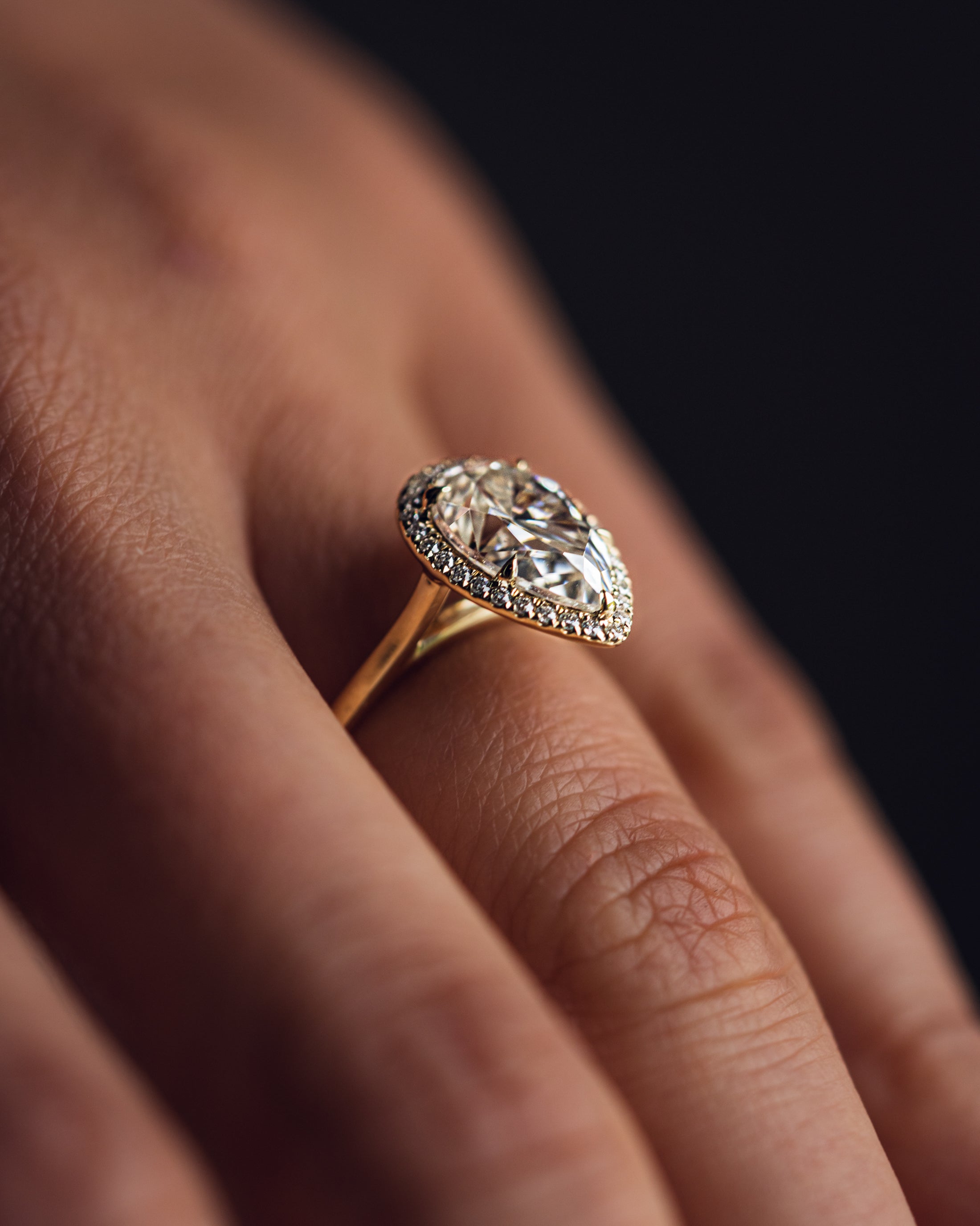 2.0-3.50 CT Pear CVD Diamond Halo Engagement Ring